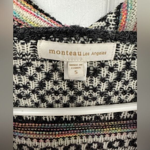 Monteau Aztec Long Open Cardigan Hooded Sweater with Pockets Size Small - Picture 4 of 6